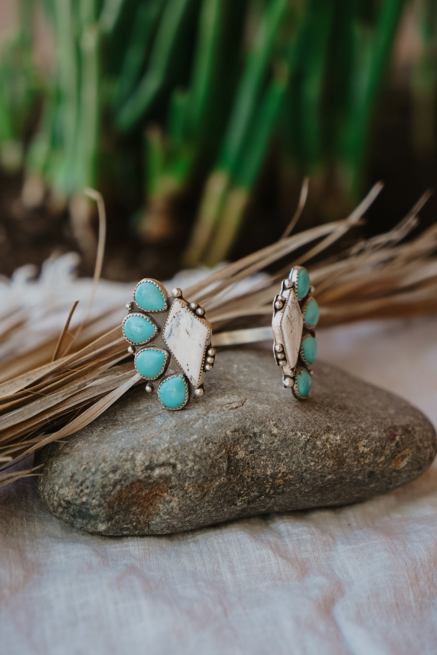 Statement Cuff in White Buffalo & Kingman Turquoise