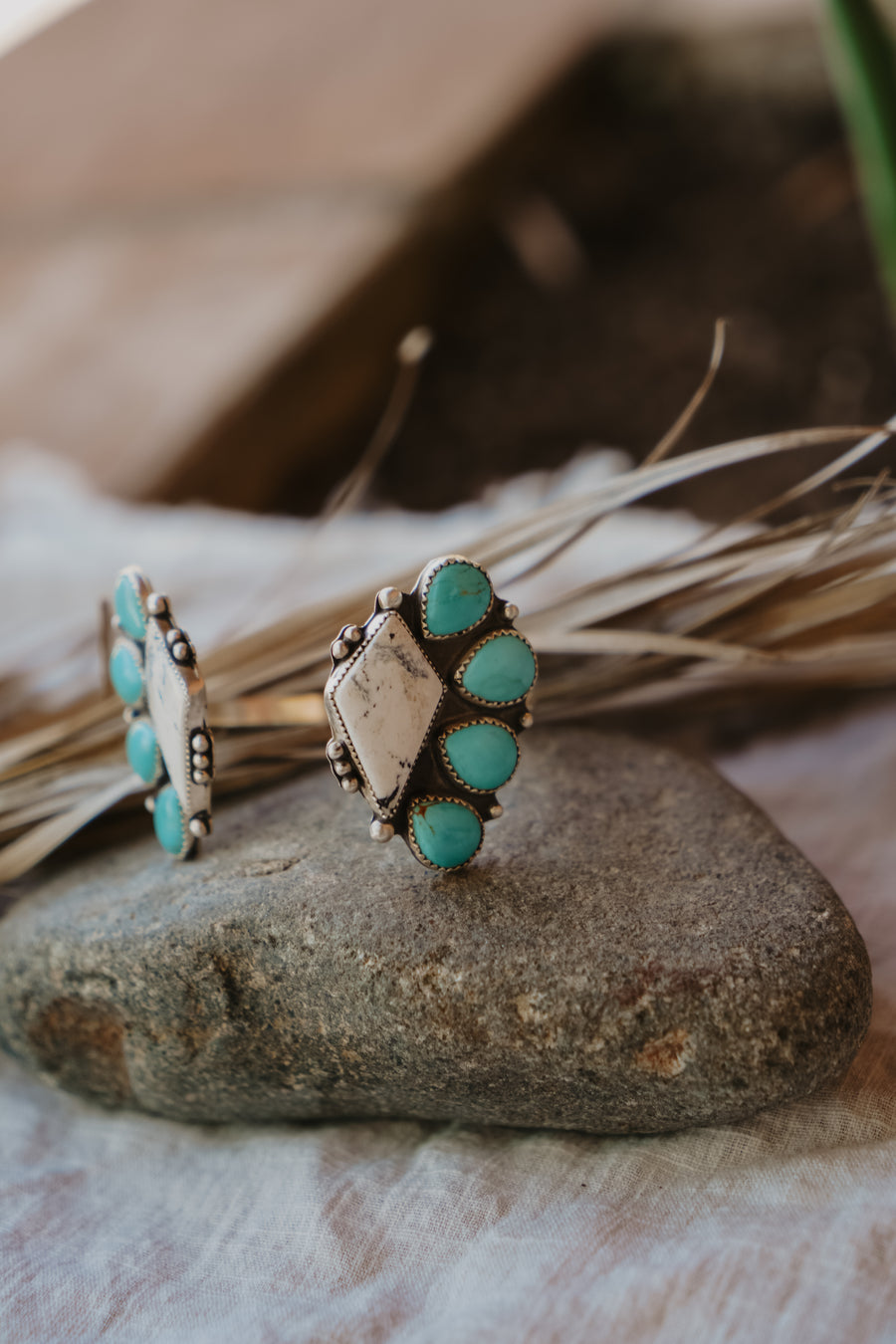 Statement Cuff in White Buffalo & Kingman Turquoise