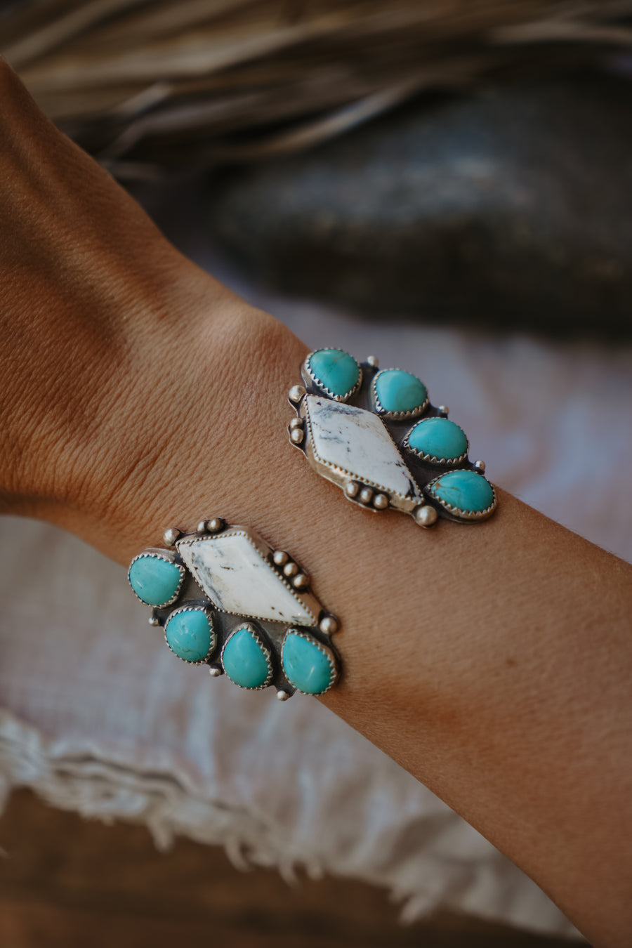 Statement Cuff in White Buffalo & Kingman Turquoise
