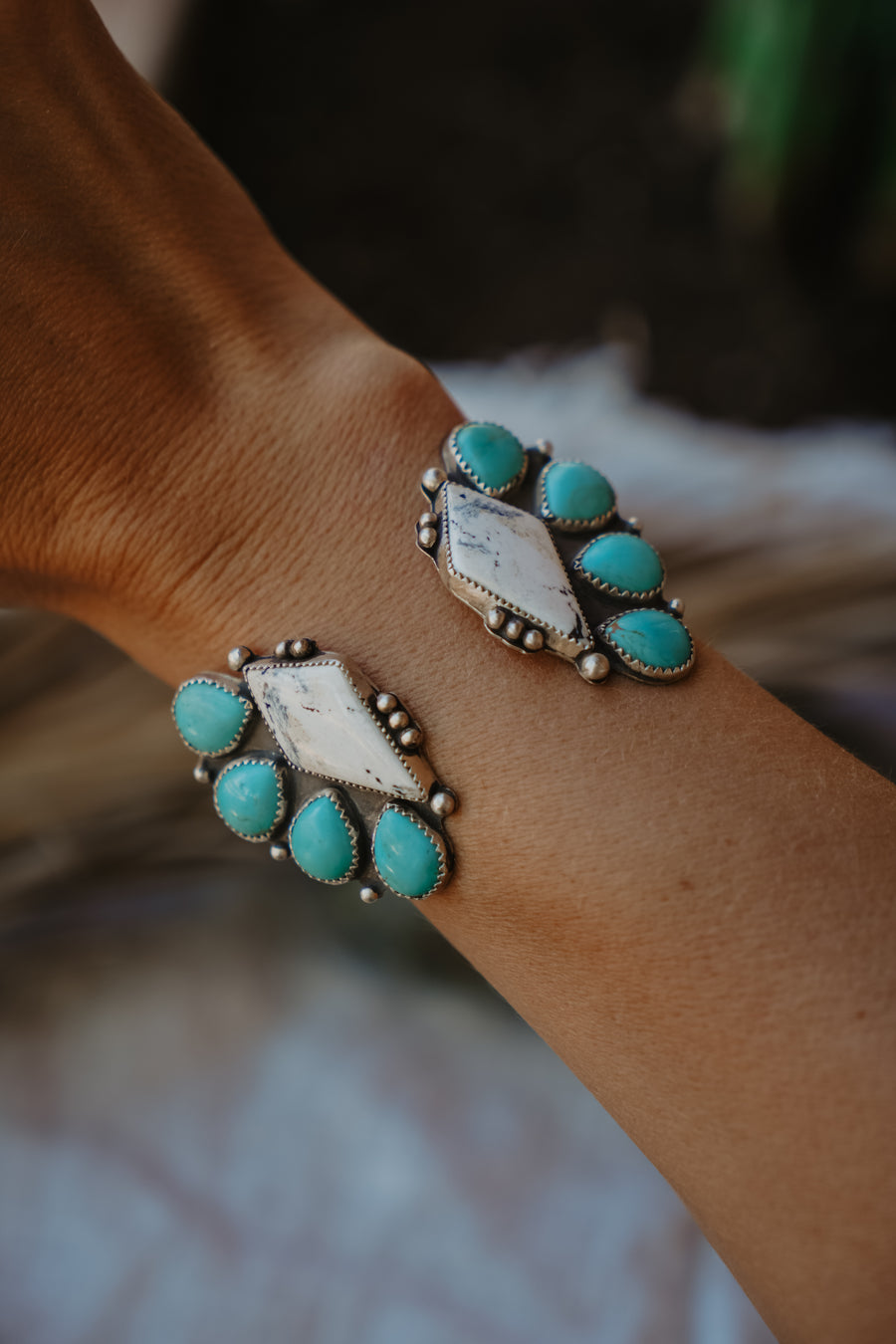 Statement Cuff in White Buffalo & Kingman Turquoise