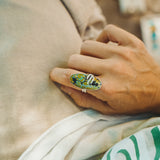 Giraffe Turquoise Ring with Sterling Silver Saguaro Prong (Size 8.75)