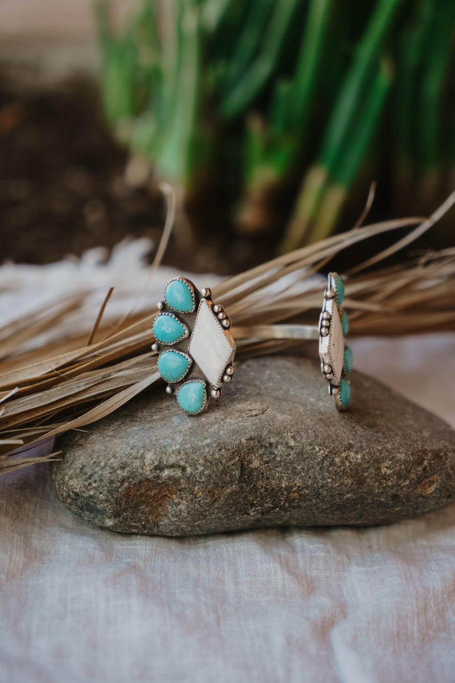 Statement Cuff in White Buffalo & Kingman Turquoise