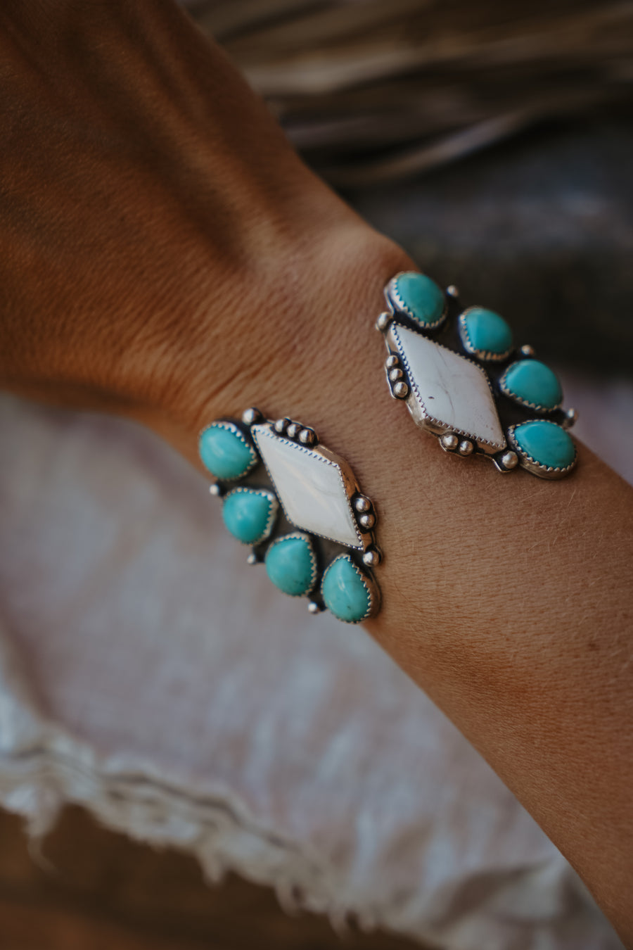 Statement Cuff in White Buffalo & Kingman Turquoise