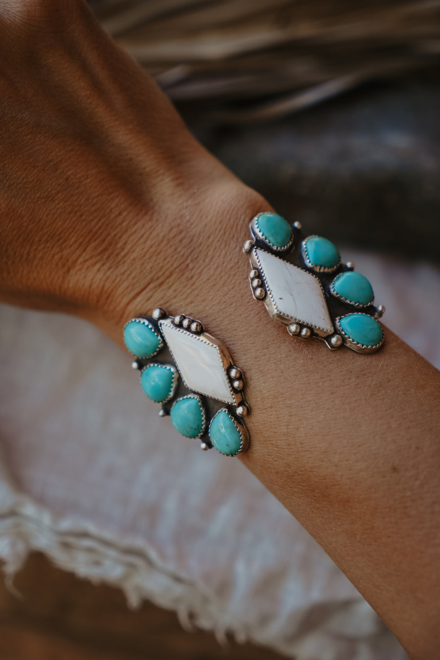 Statement Cuff in White Buffalo & Kingman Turquoise