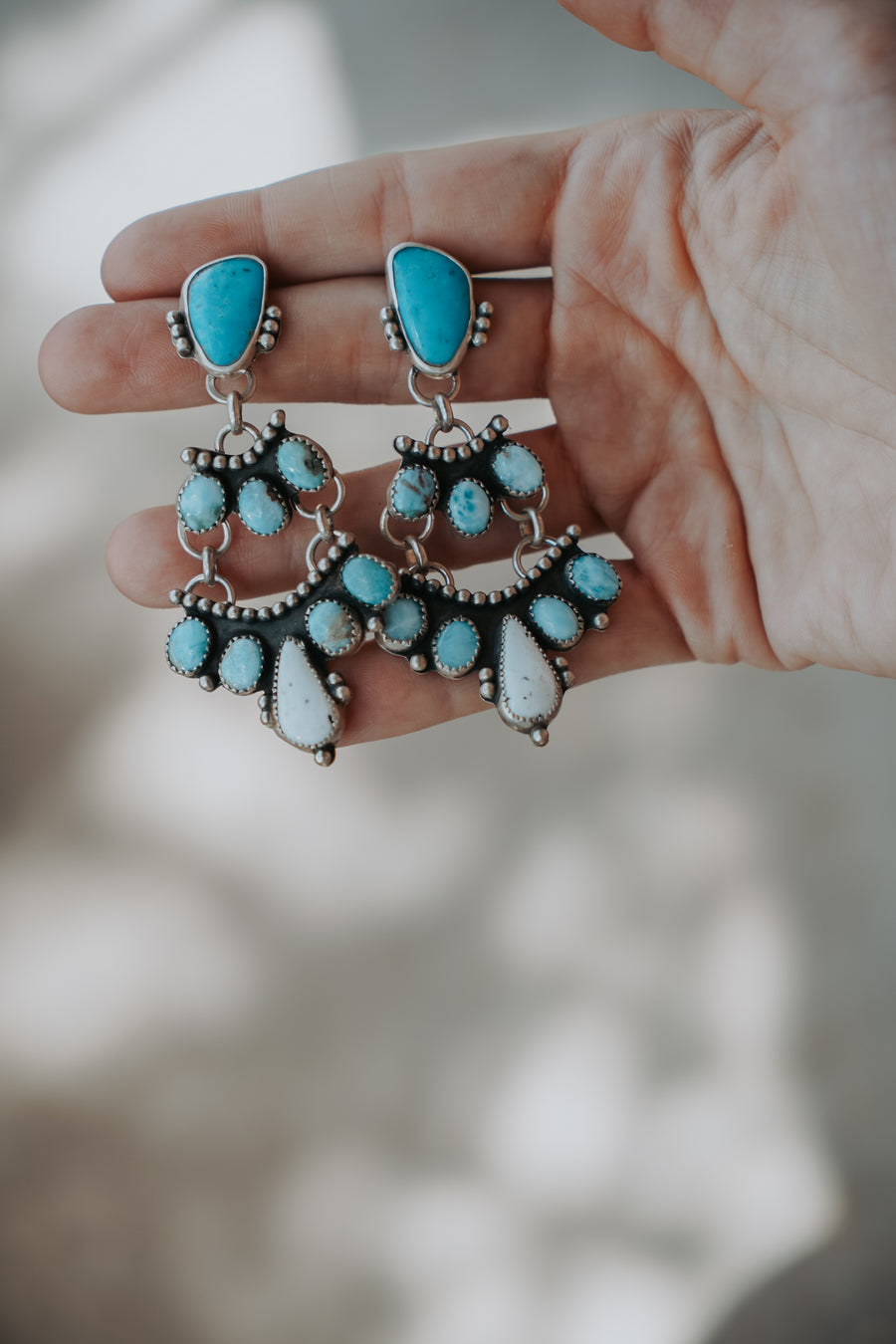 Statement Earrings in Sonoran Gem Turquoise, Larimar, & White Buffalo