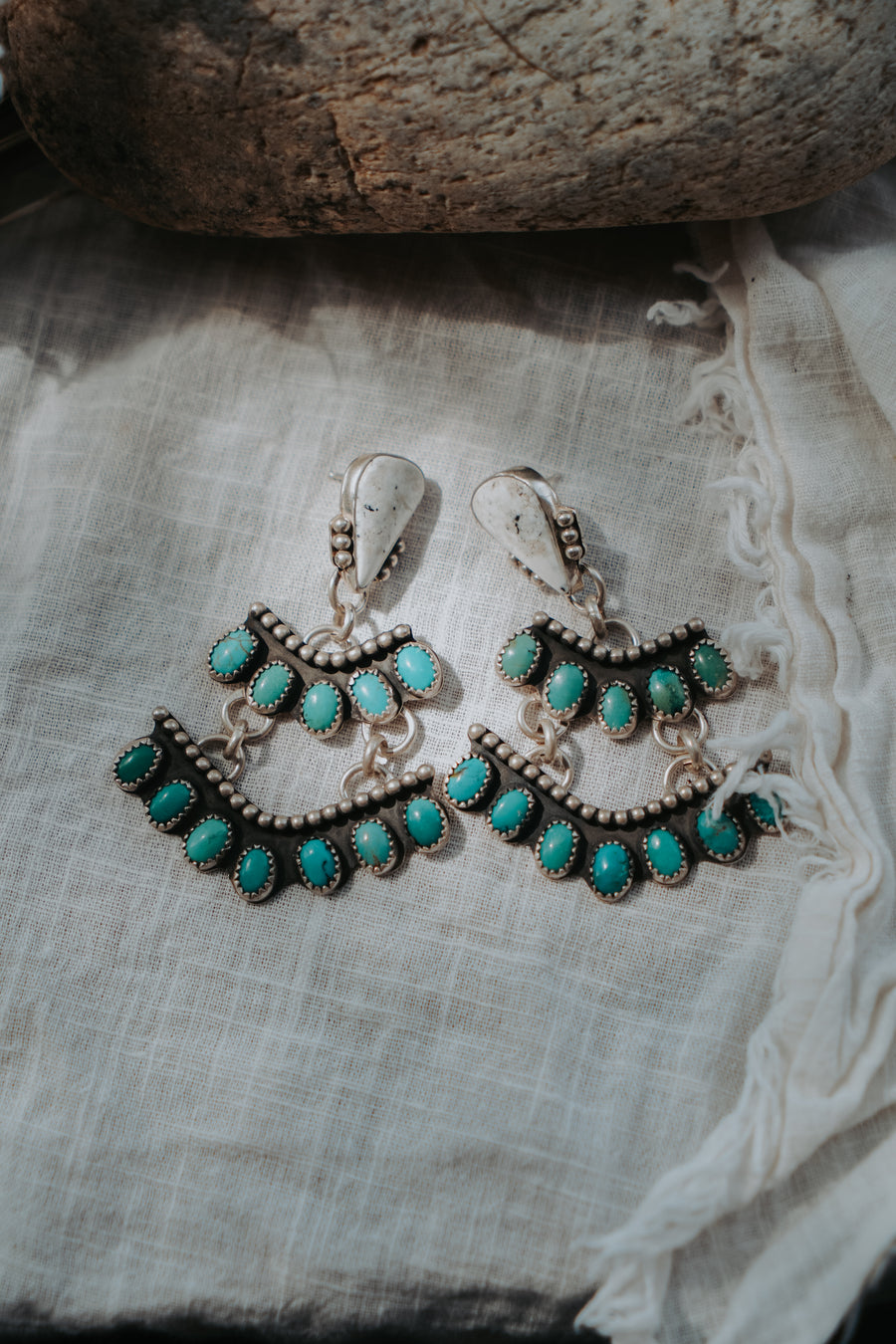 Statement Earrings in Kingman Turquoise & White Buffalo