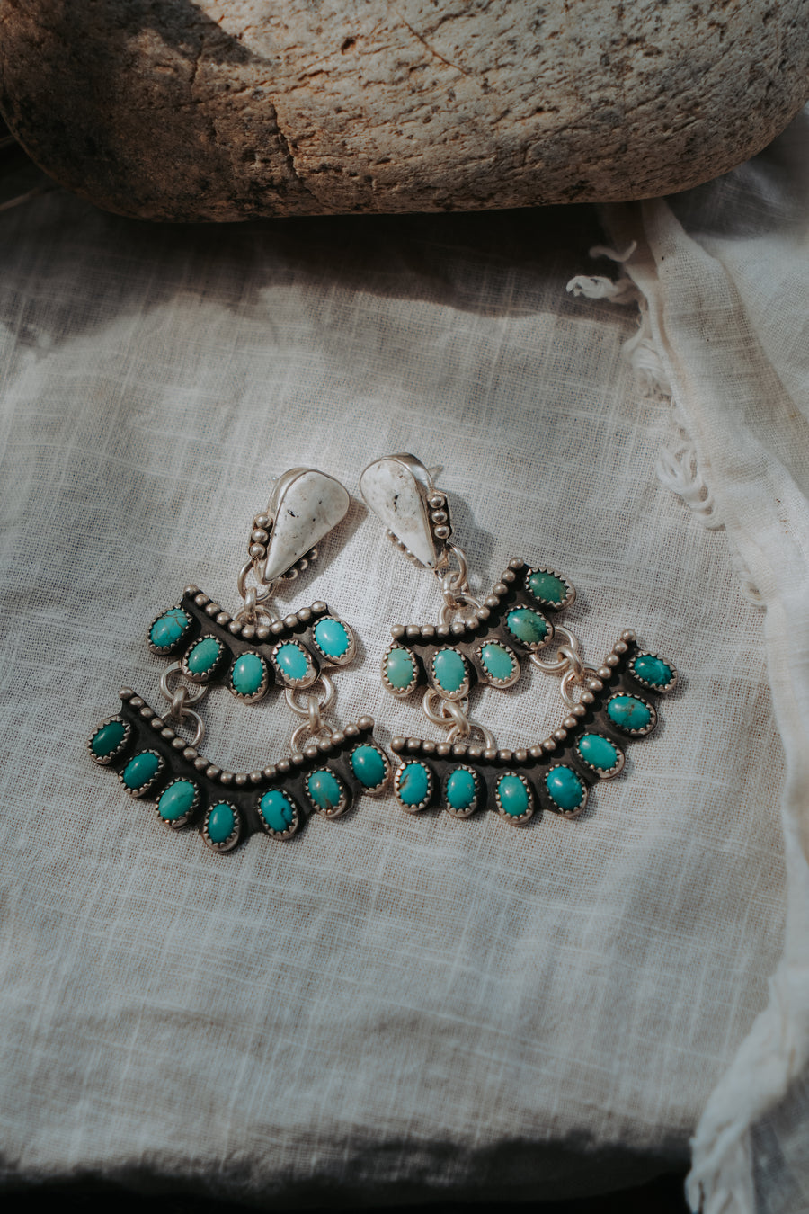 Statement Earrings in Kingman Turquoise & White Buffalo