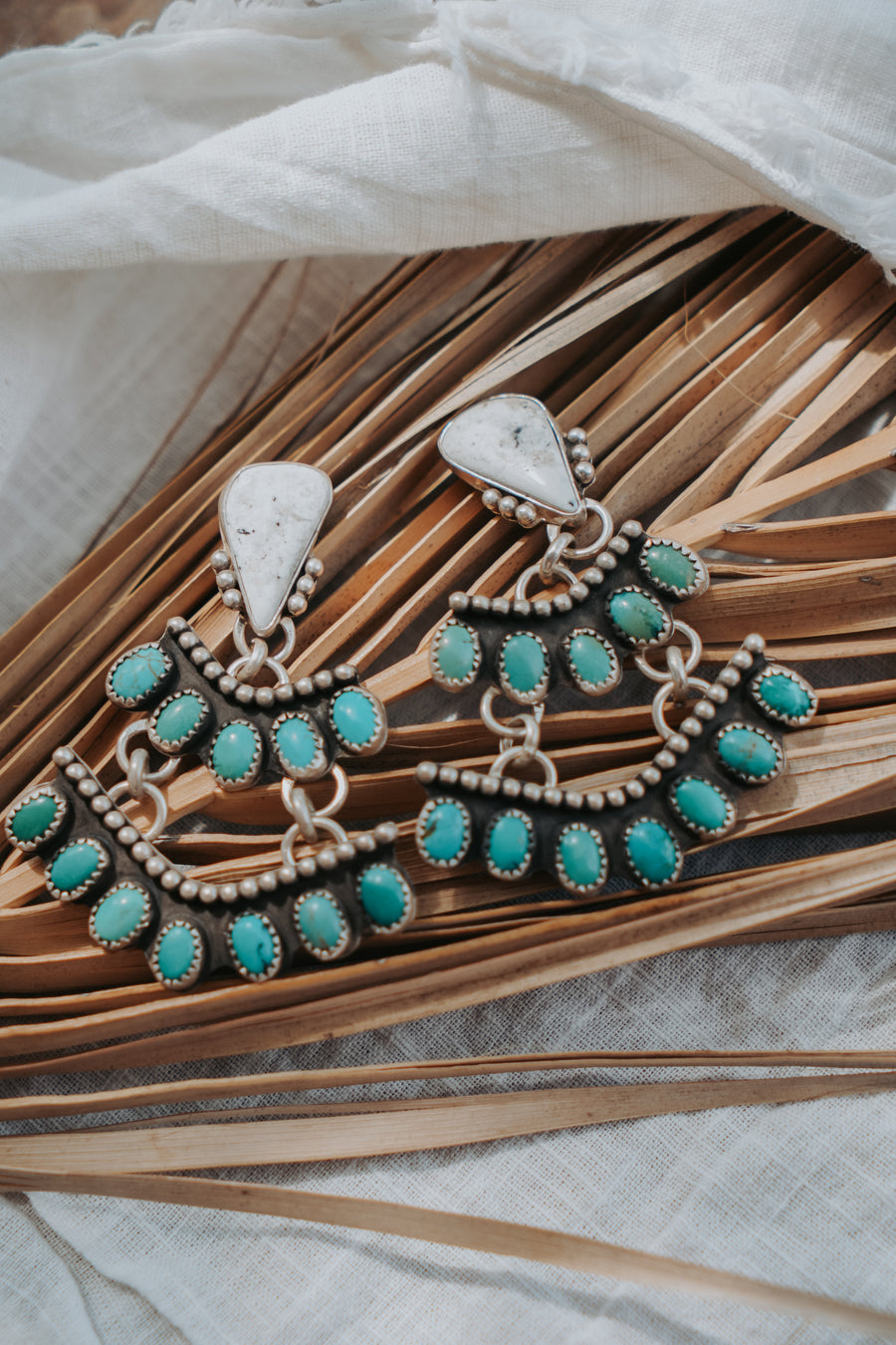 Statement Earrings in Kingman Turquoise & White Buffalo