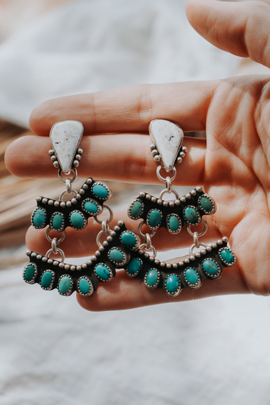 Statement Earrings in Kingman Turquoise & White Buffalo