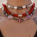 Necklace in Mother of Pearl and Wood-Carved Bead