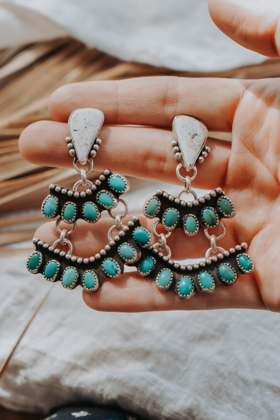 Statement Earrings in Kingman Turquoise & White Buffalo