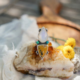 Ocean Jasper, Rainbow Moonstone, & Lone Mtn Turquoise Ring (Size 8)