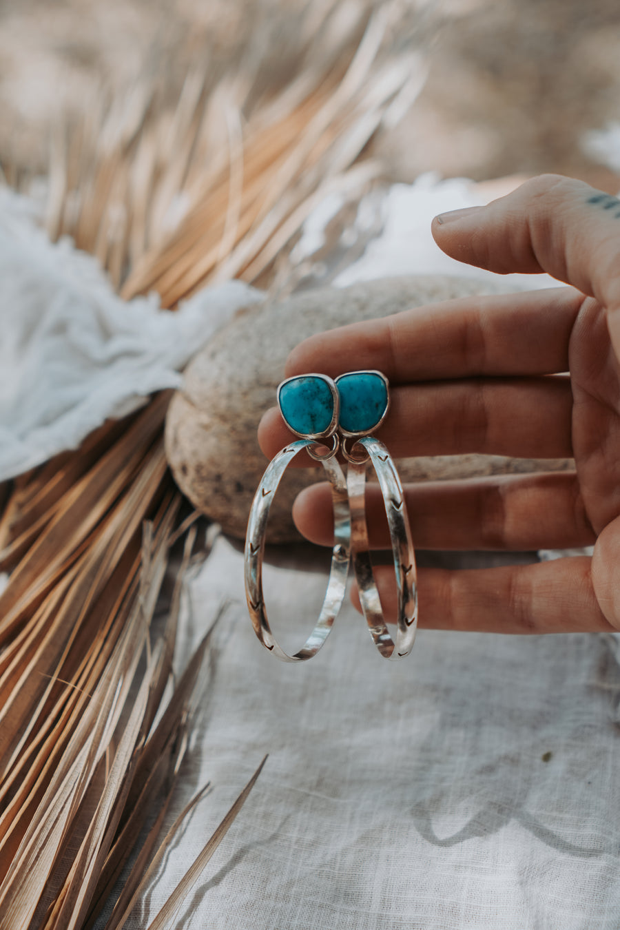 Stud Hoop Earrings in Sonoran Gem Turquoise