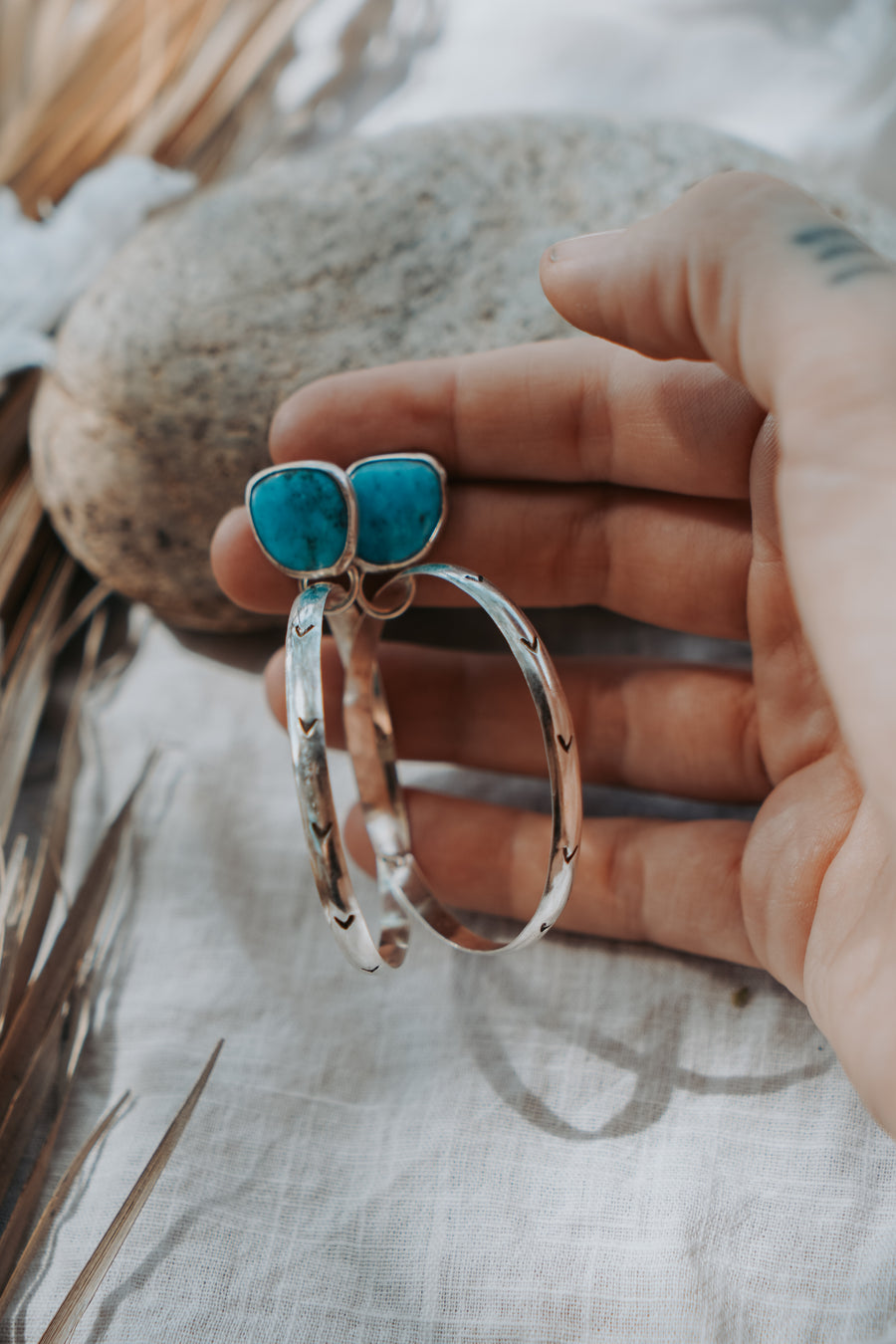Stud Hoop Earrings in Sonoran Gem Turquoise