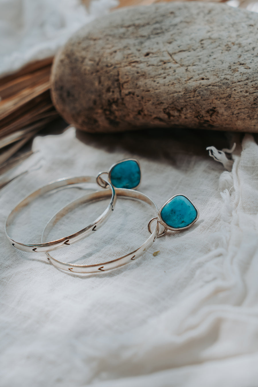 Stud Hoop Earrings in Sonoran Gem Turquoise