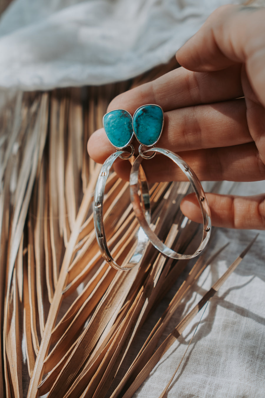 Stud Hoop Earrings in Sonoran Gem Turquoise