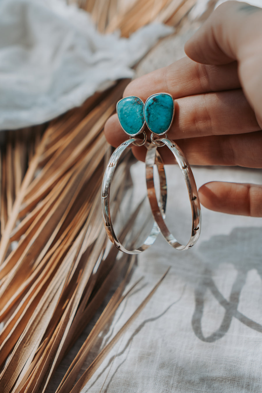 Stud Hoop Earrings in Sonoran Gem Turquoise