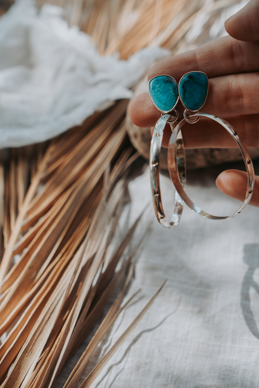 Stud Hoop Earrings in Sonoran Gem Turquoise