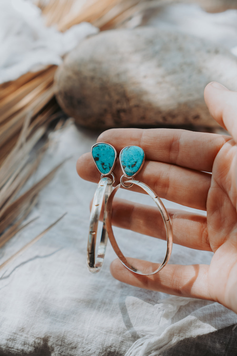 Stud Hoop Earrings in Sonoran Gem Turquoise