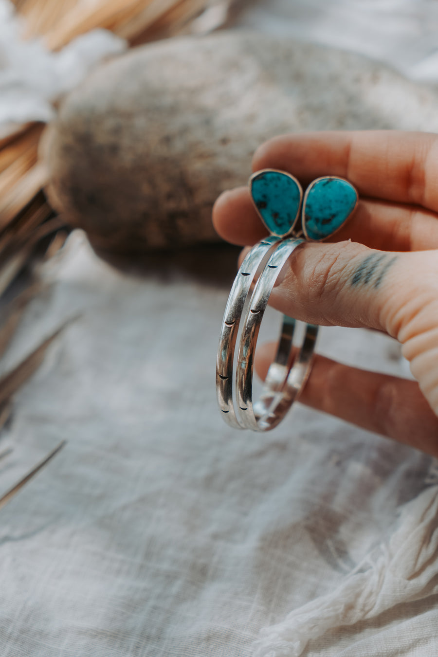 Stud Hoop Earrings in Sonoran Gem Turquoise