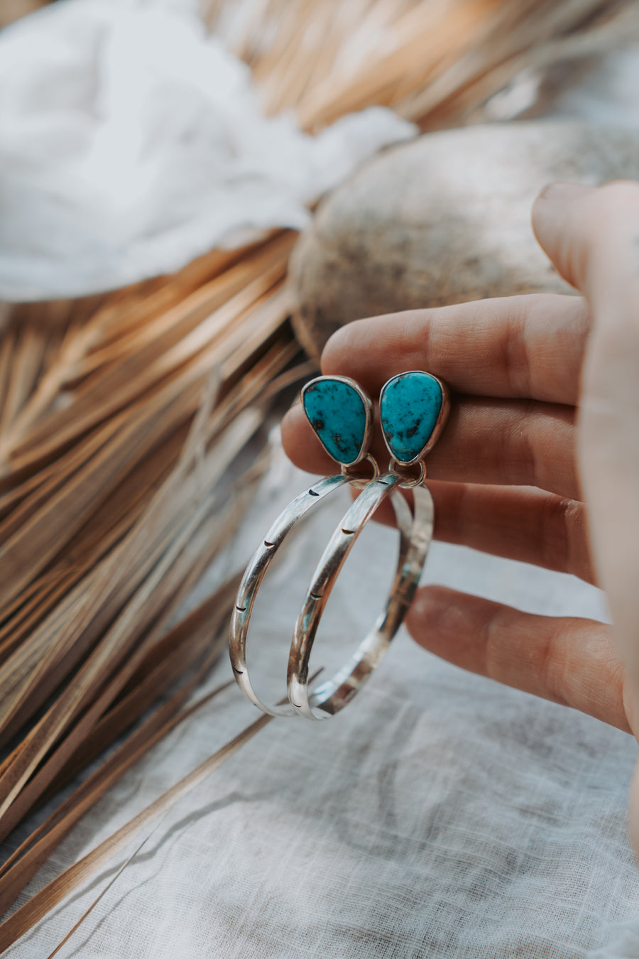 Stud Hoop Earrings in Sonoran Gem Turquoise