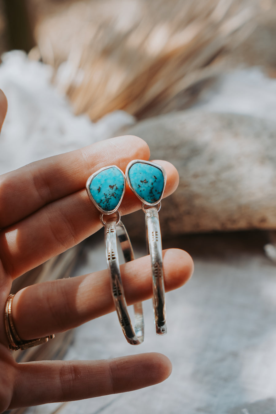 Stud Hoop Earrings in Sonoran Gem Turquoise