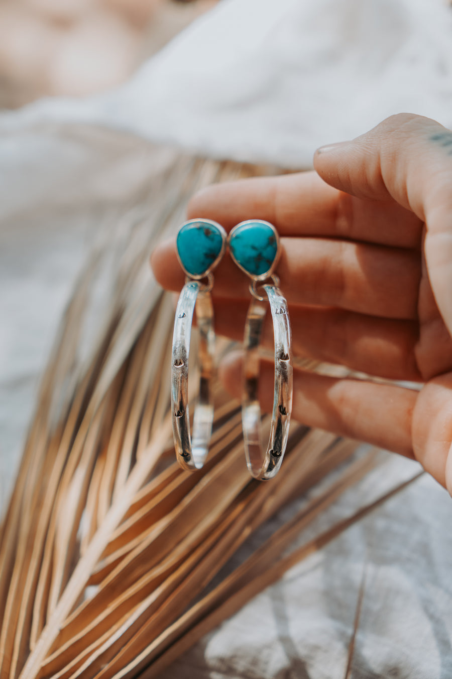 Stud Hoop Earrings in Sonoran Gem Turquoise