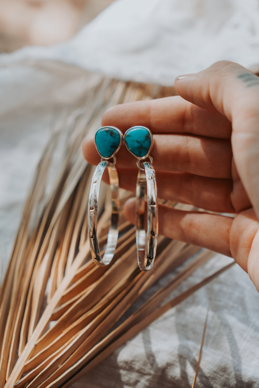 Stud Hoop Earrings in Sonoran Gem Turquoise