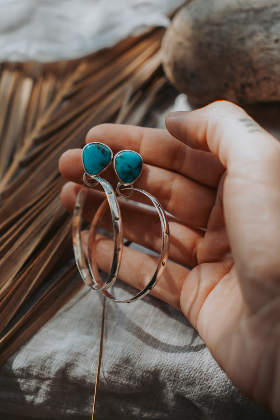 Stud Hoop Earrings in Sonoran Gem Turquoise