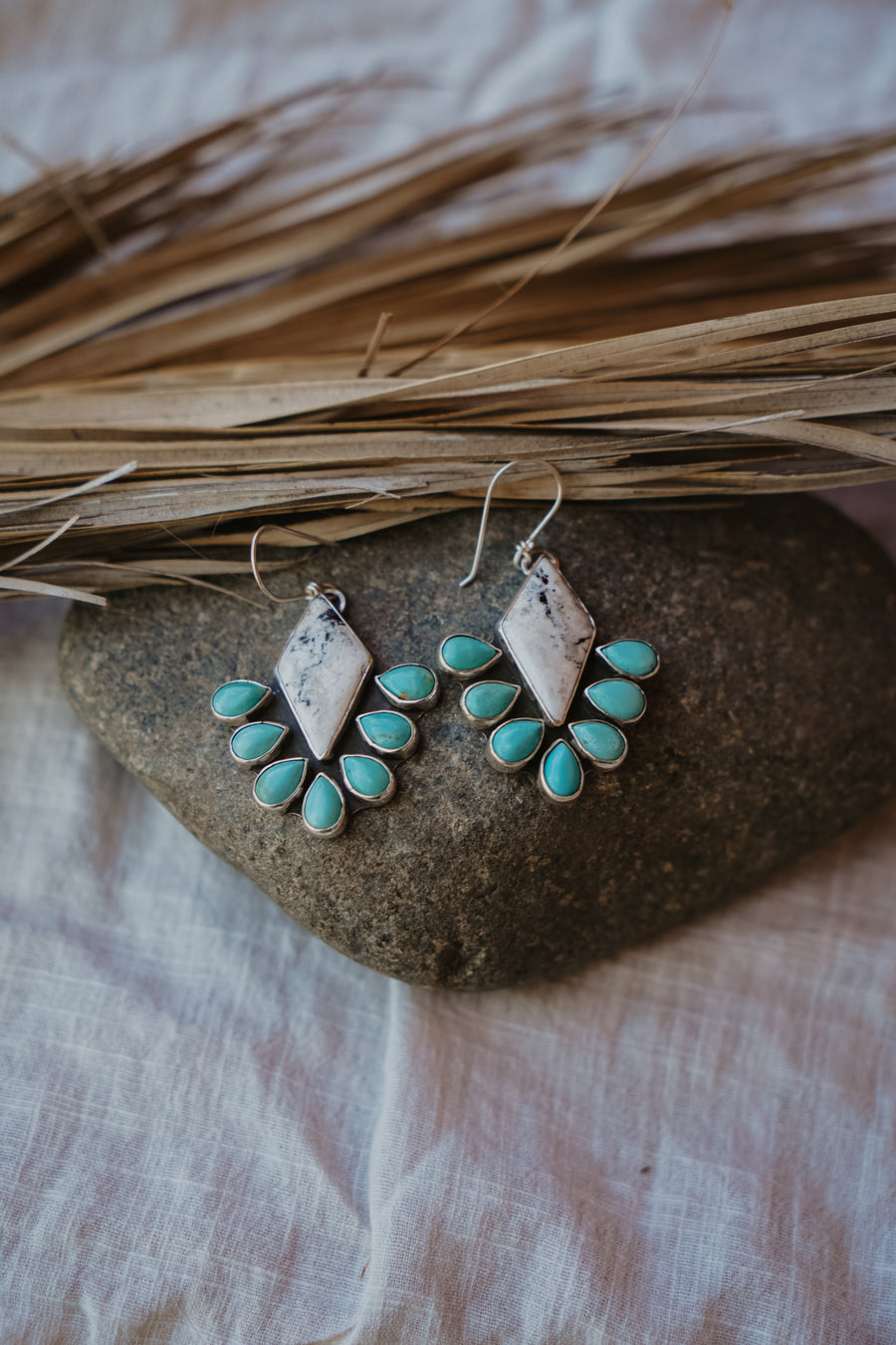 Statement Earrings in White Buffalo & Tyrone Turquoise