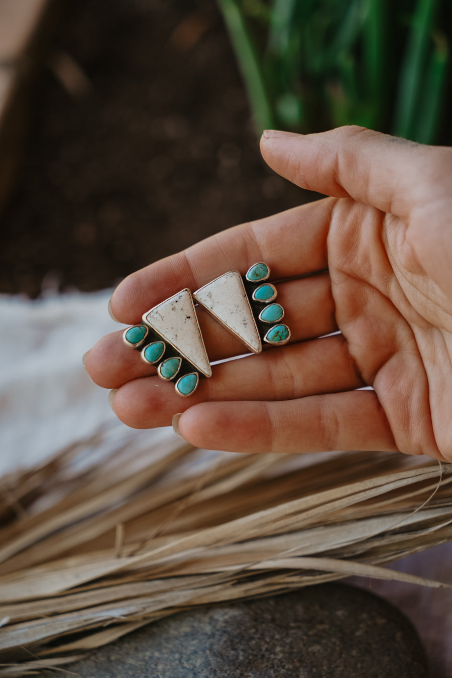 Statement Earrings in White Buffalo & Tyrone Turquoise