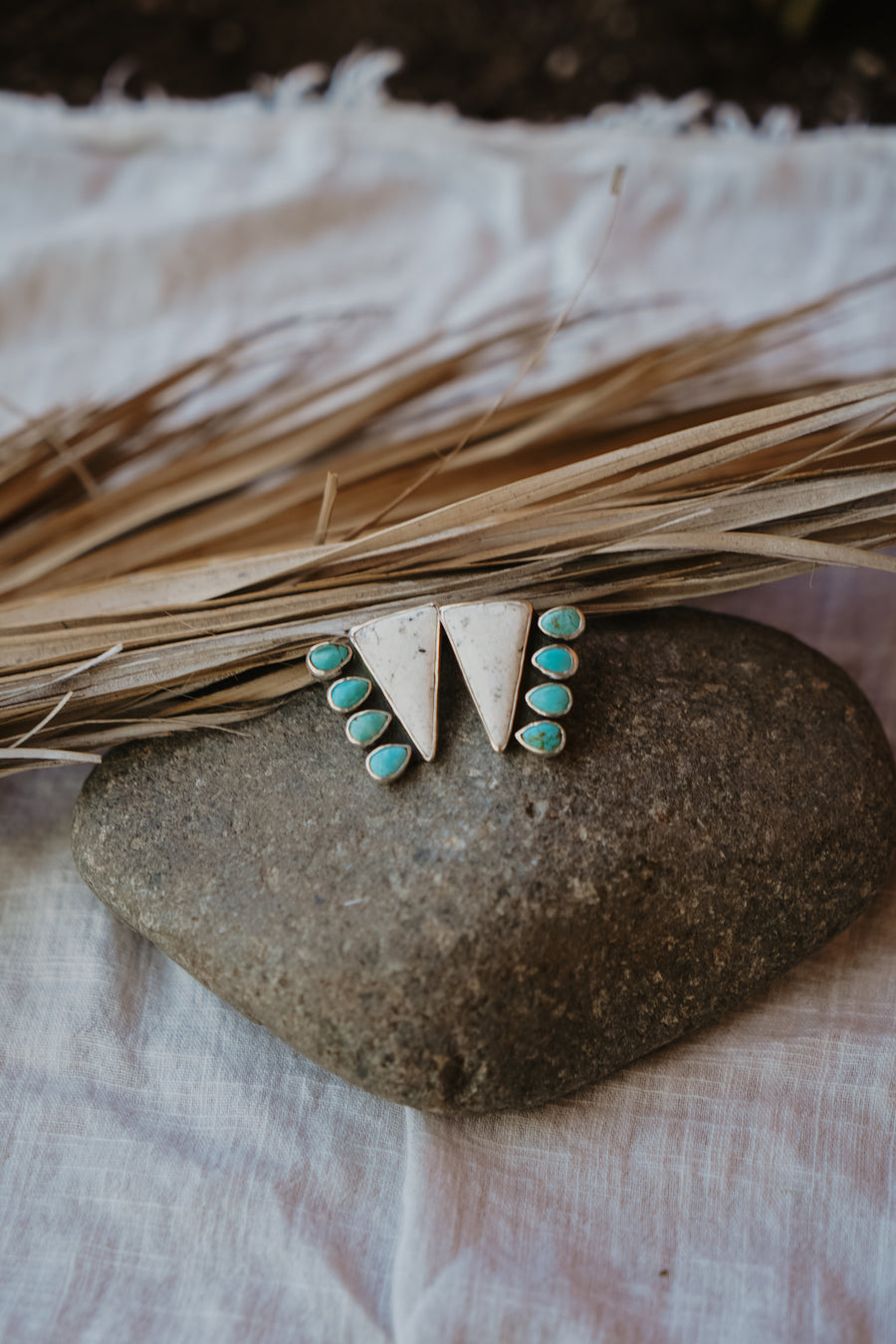 Statement Earrings in White Buffalo & Tyrone Turquoise