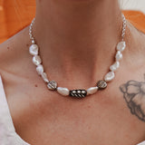 Necklace in Mother of Pearl and Wood-Carved Bead