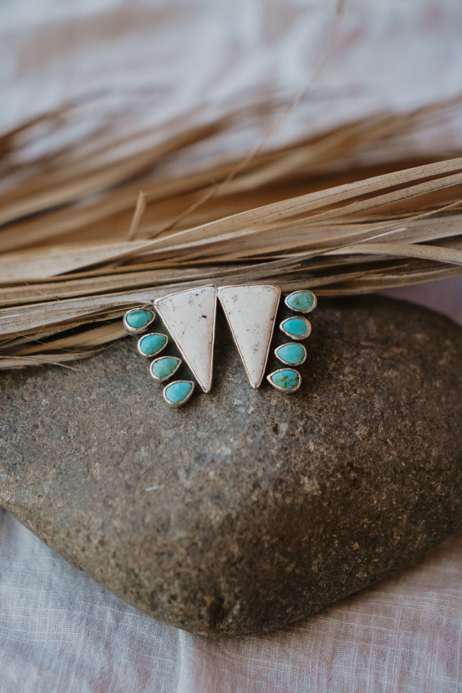 Statement Earrings in White Buffalo & Tyrone Turquoise