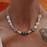 Necklace in Mother of Pearl and Wood-Carved Bead