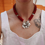 The Moonflower Necklace with Coral Beads