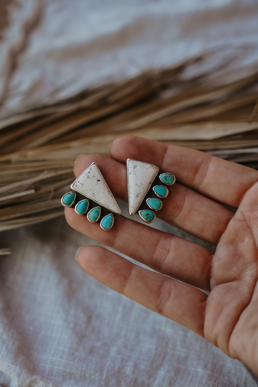 Statement Earrings in White Buffalo & Tyrone Turquoise