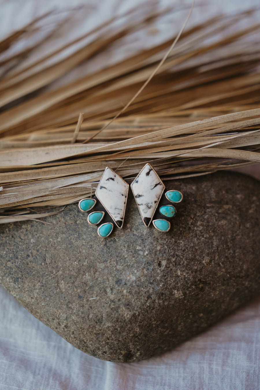 Statement Earrings in White Buffalo & Tyrone Turquoise