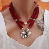 The Moonflower Necklace with Coral Beads