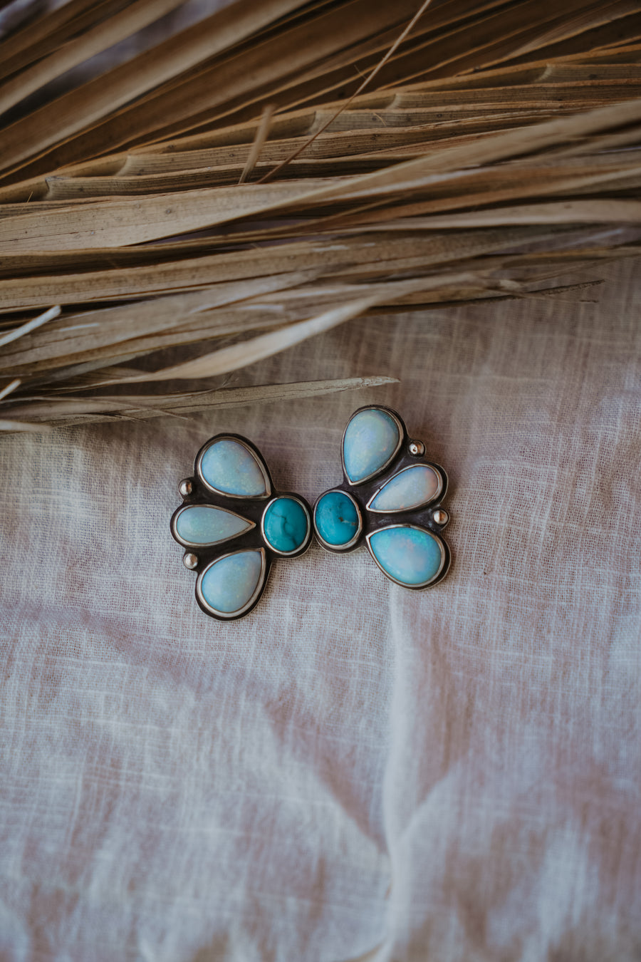 Statement Earrings in Hubei Turquoise & Sterling Opal