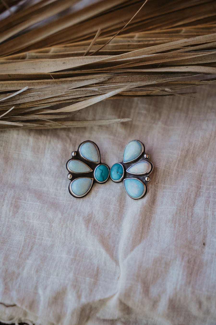 Statement Earrings in Hubei Turquoise & Sterling Opal