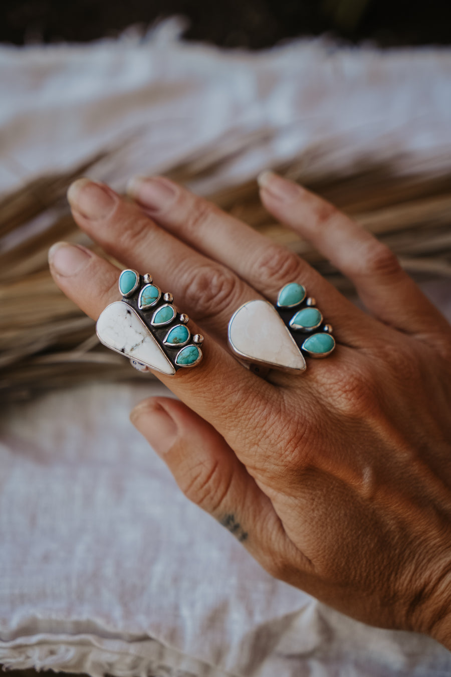 White Buffalo + Hubei Turquoise Ring (Size 7.5)