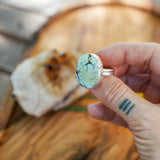 Hubei Turquoise Ring with Sterling Silver Leaf Prong (Size 9)