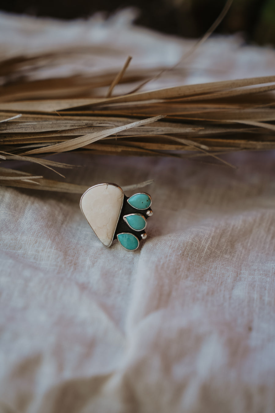 White Buffalo + Hubei Turquoise Ring (Size 8.5)