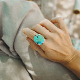 Hubei Turquoise Ring with Sterling Silver Leaf Prong (Size 9)