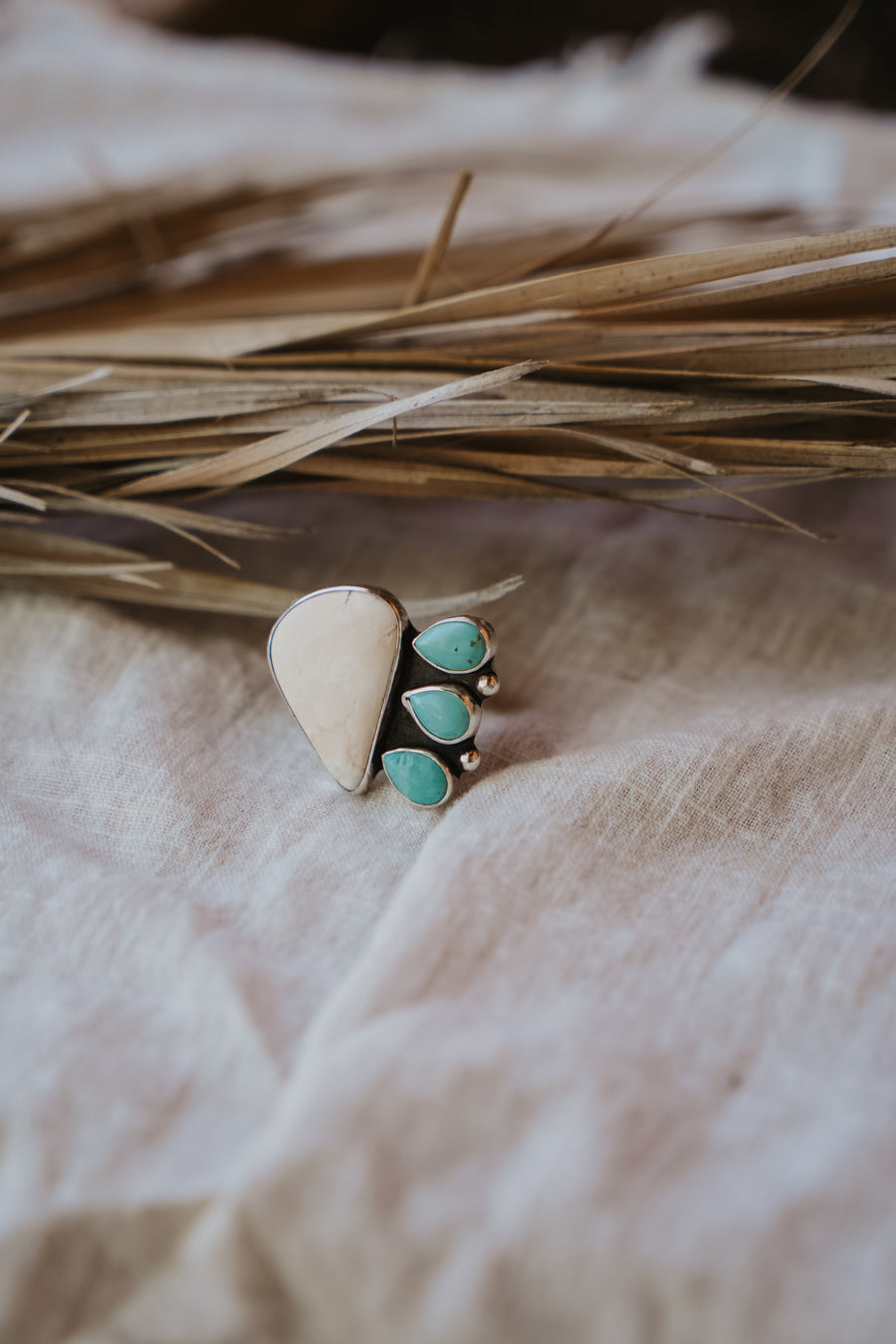 White Buffalo + Hubei Turquoise Ring (Size 8.5)