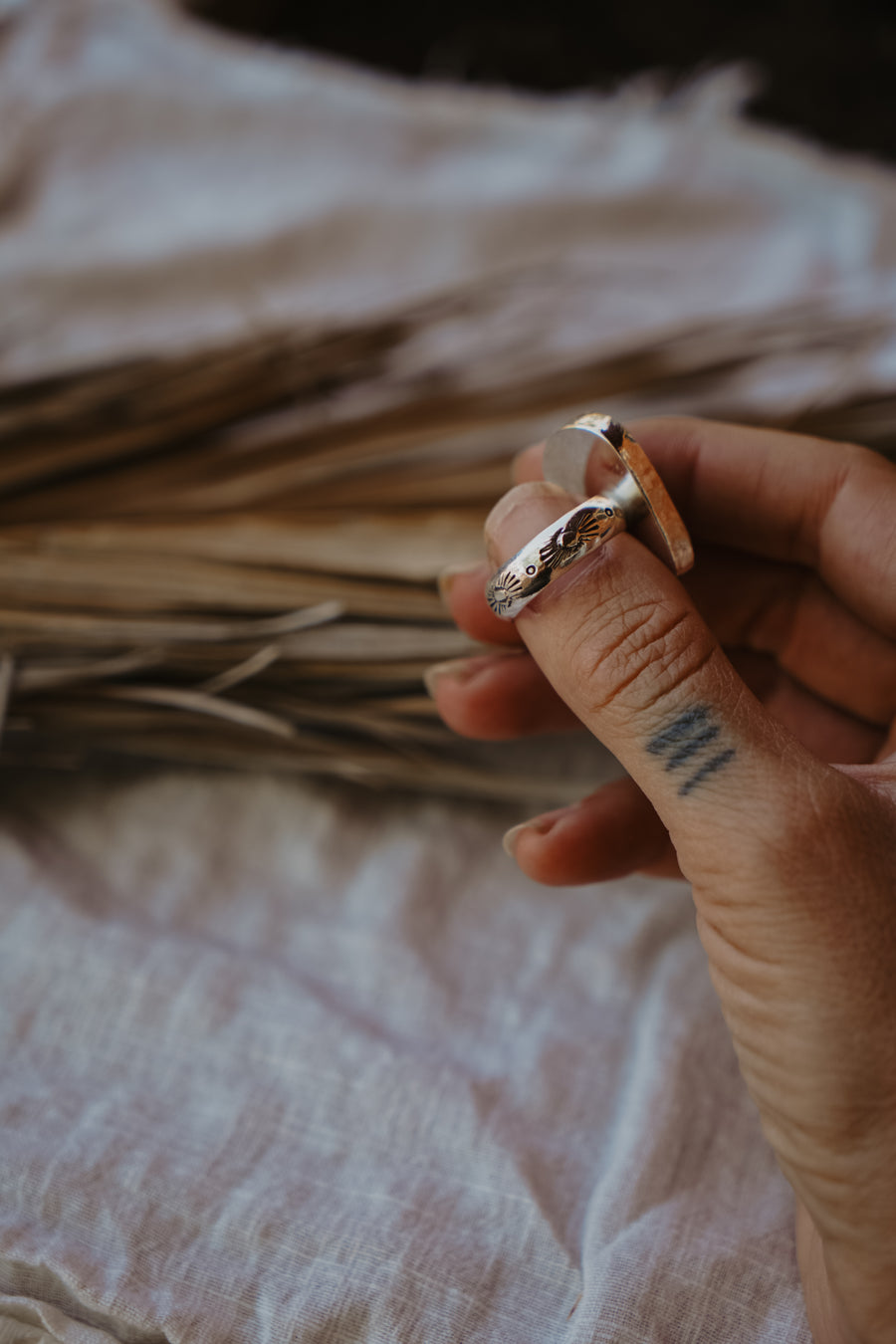 White Buffalo + Hubei Turquoise Ring (Size 8.5)