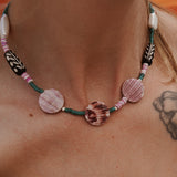 Choker in Shell + Turquoise + Pearl + Wooden beads