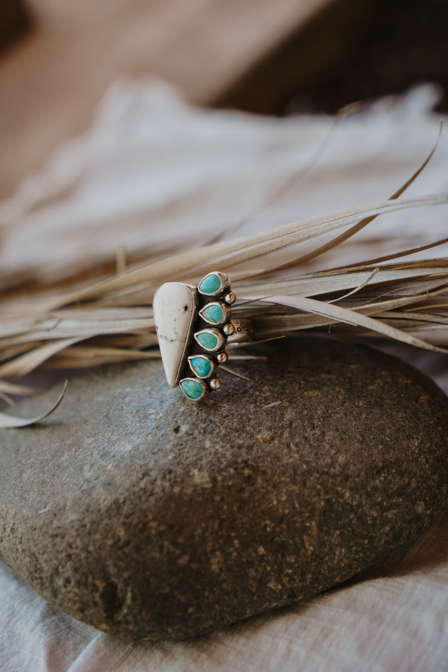 White Buffalo + Hubei Turquoise Ring (Size 7.5)