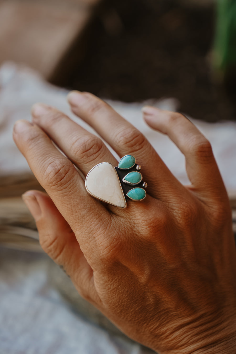 White Buffalo + Hubei Turquoise Ring (Size 8.5)